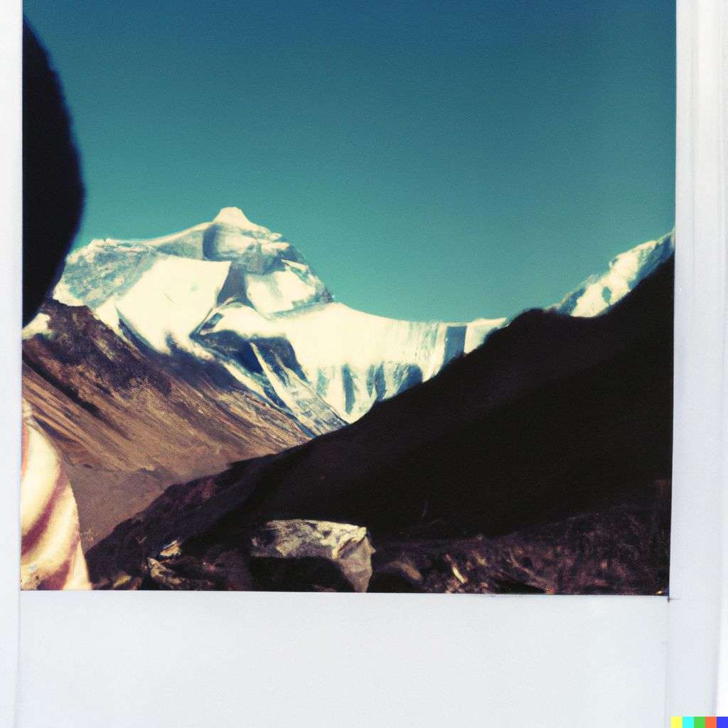someone gazing at Mount Everest, photograph, Polaroid